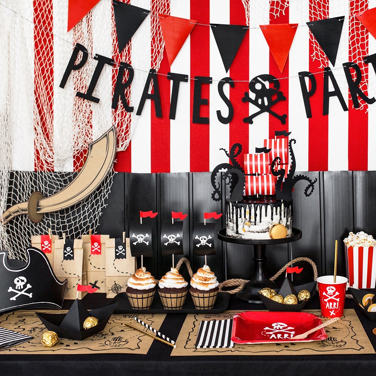 PartyDeco Sacs à gâteries Pirates Party pk/6