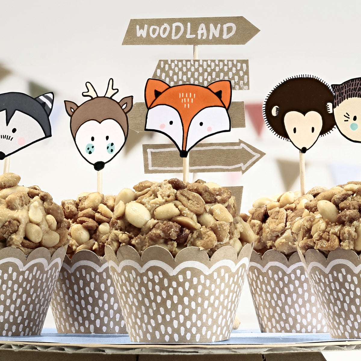 PartyDeco Emballage pour Cupcake avec Topper Woodland pk/6
