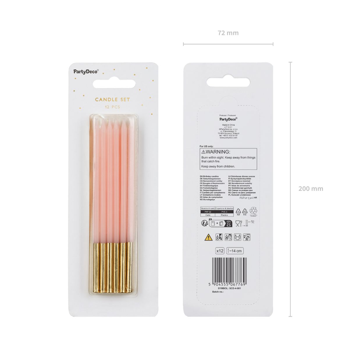 PartyDeco Bougies Rose/Or 12/pcs