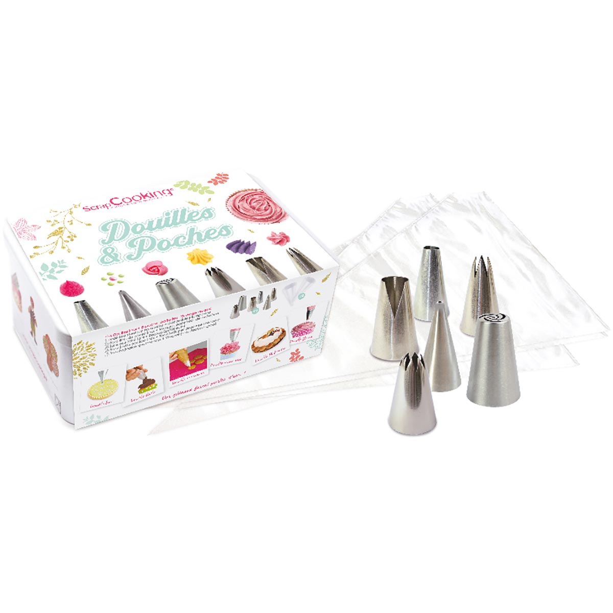 ScrapCooking s/s Piping Nozzles (6) + Disposable Piping Bag