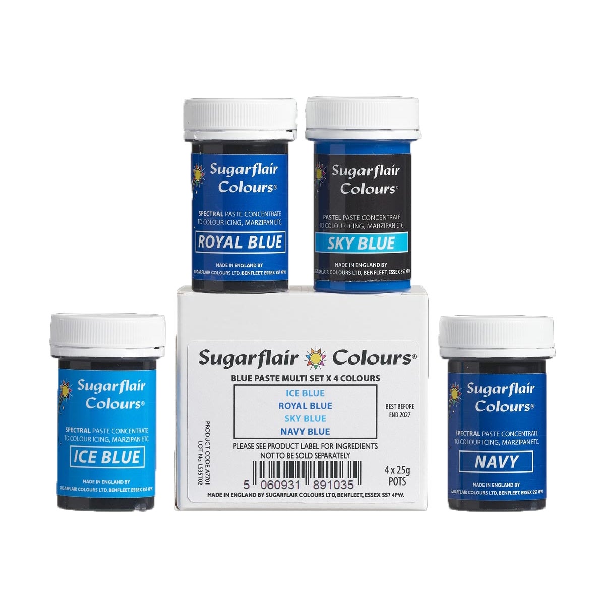 Sugarflair Paste Colour Blue Set/4