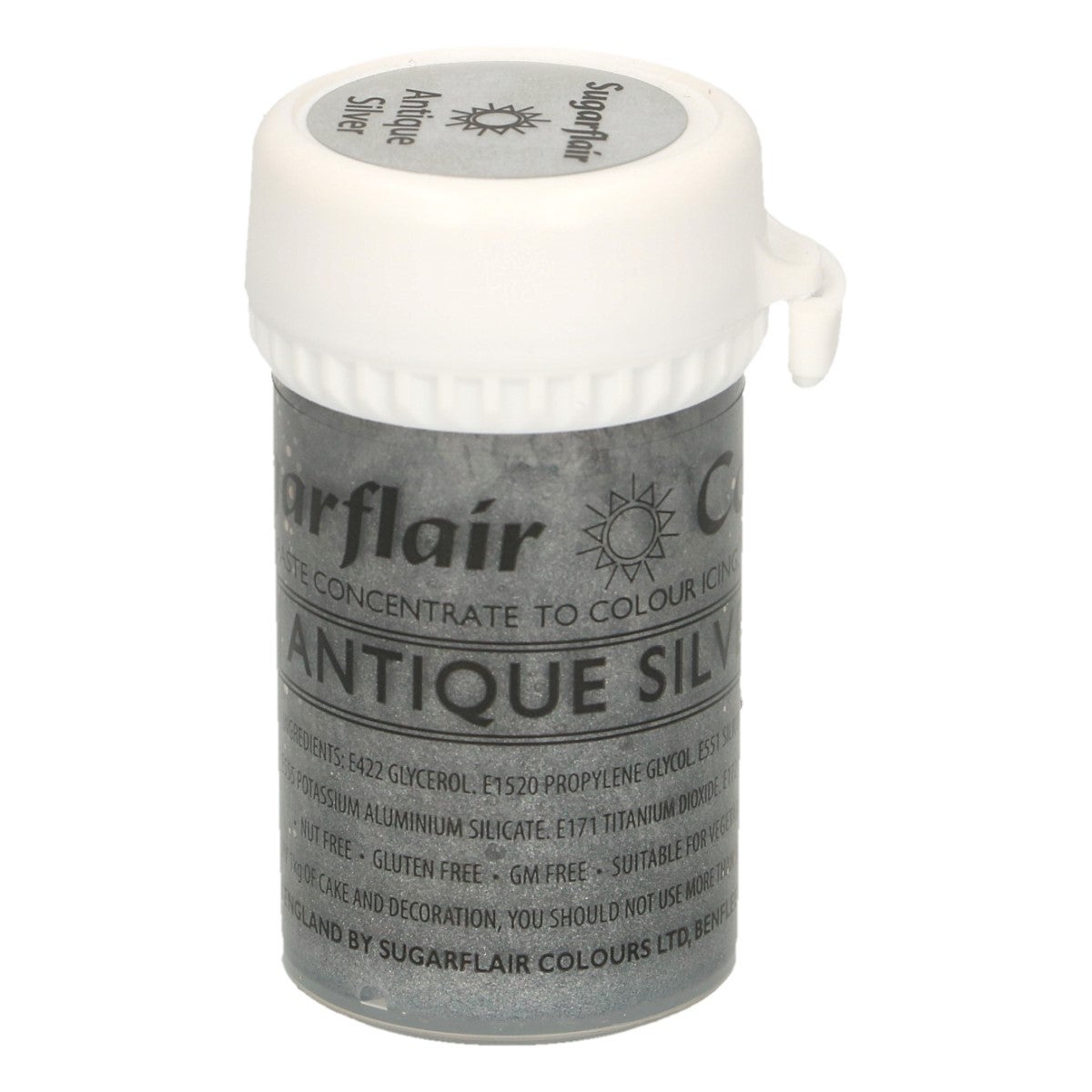 Sugarflair Pâte alimentaire colorée Satin ARGENT ANCIEN 25g