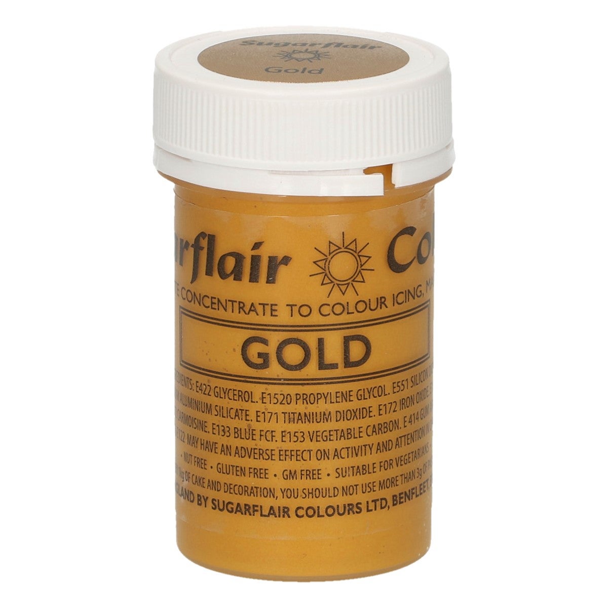 Sugarflair Pâte alimentaire colorée Satin OR 25g