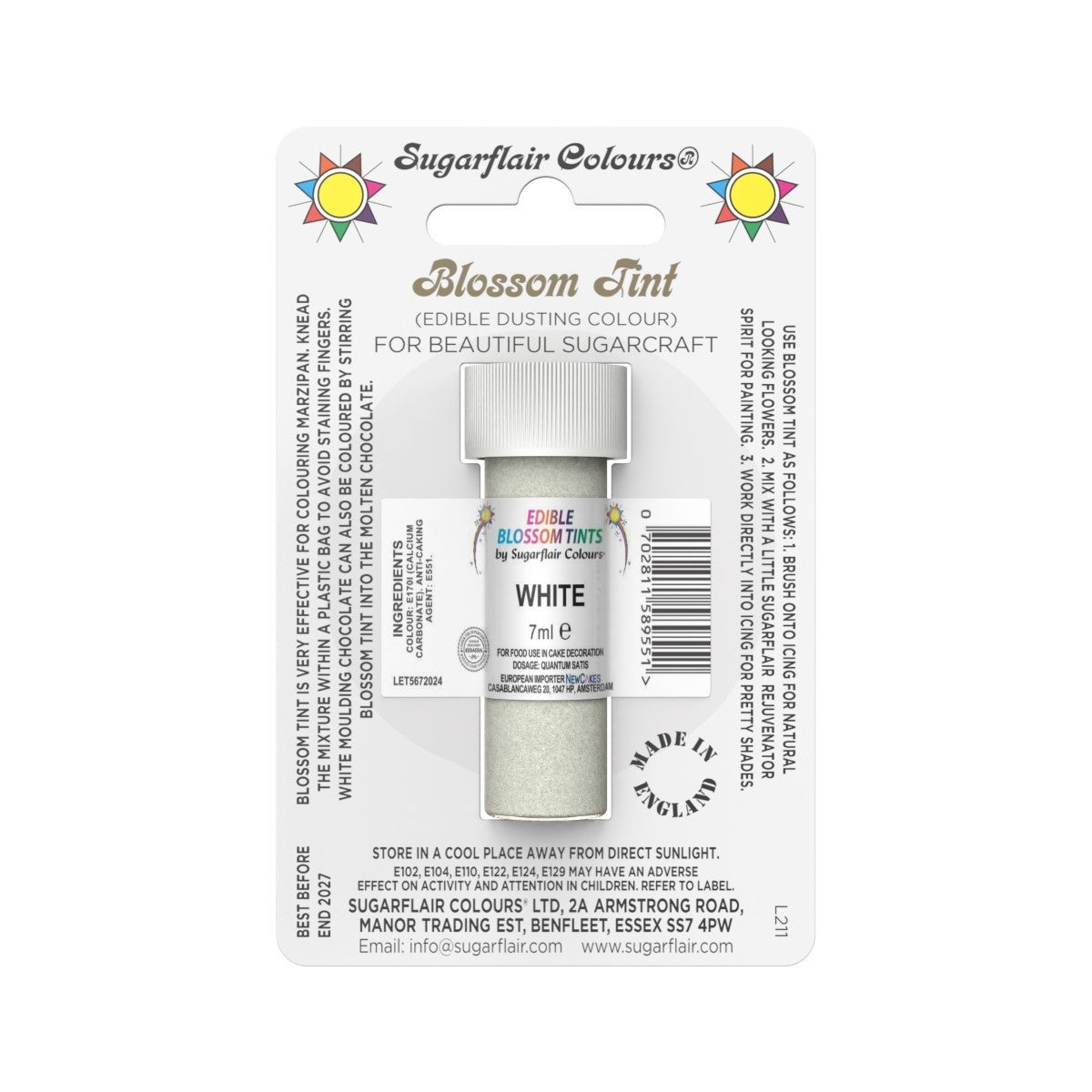 Sugarflair Colorant en Poudre BLANC, 7ml