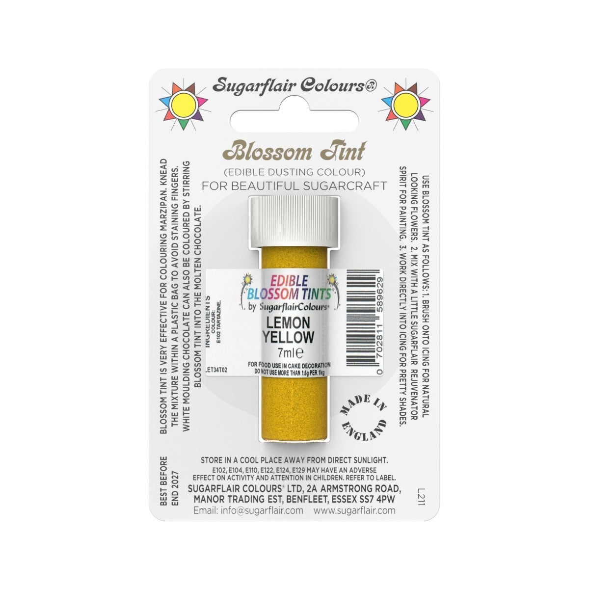 Sugarflair Colorant en Poudre JAUNE CITRON, 7ml