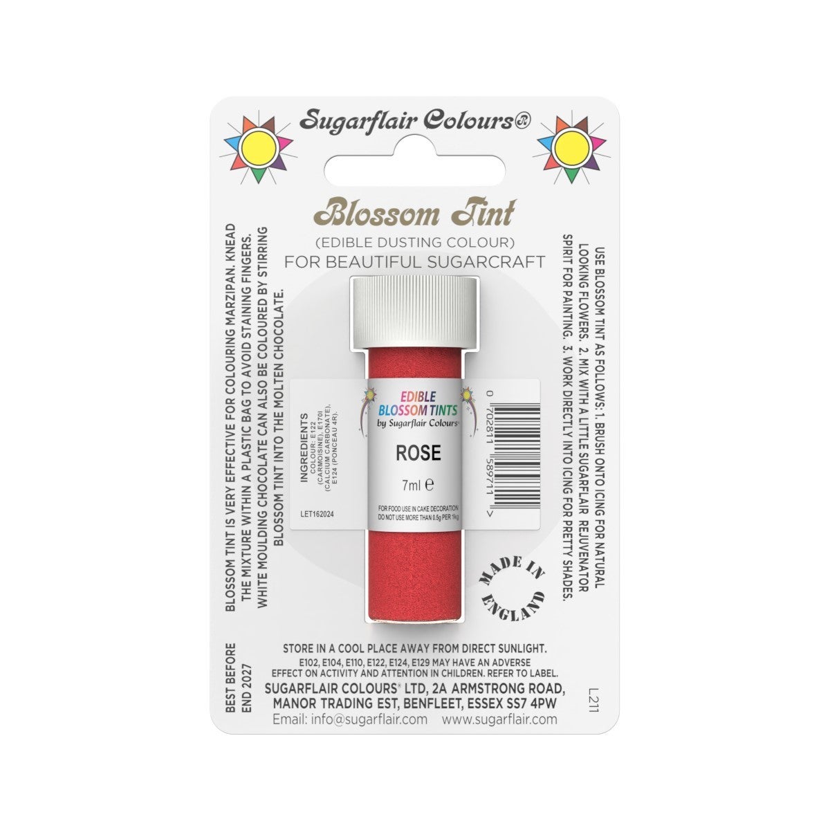 Sugarflair Colorant en Poudre ROSE, 7ml
