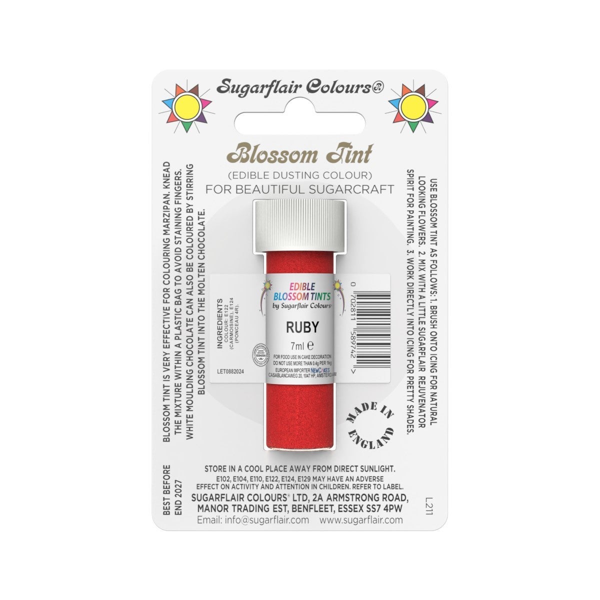 Sugarflair Eetbare Kleurpoeder Robijn Rood 7ml