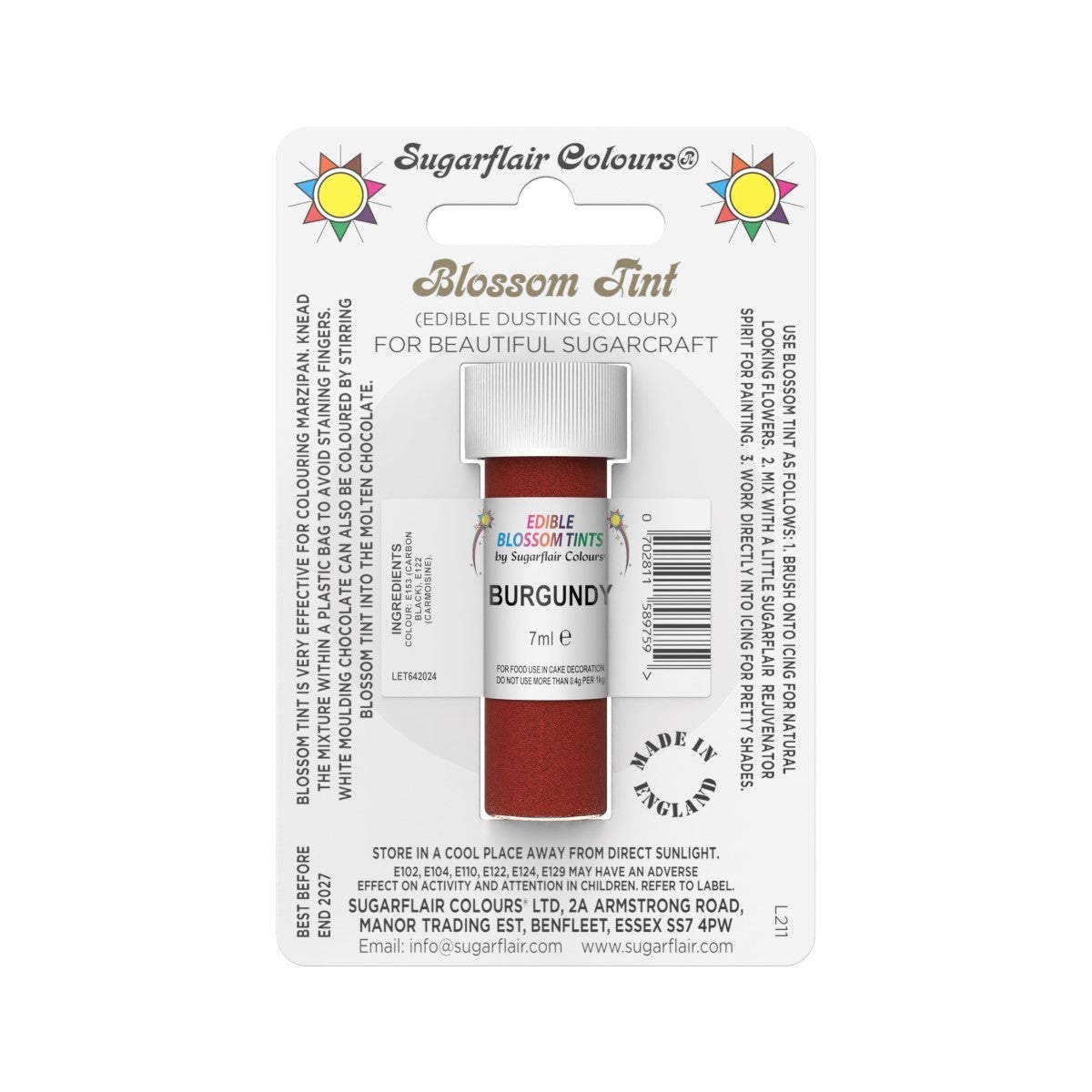 Sugarflair Colorant en Poudre BOURGOGNE, 7ml
