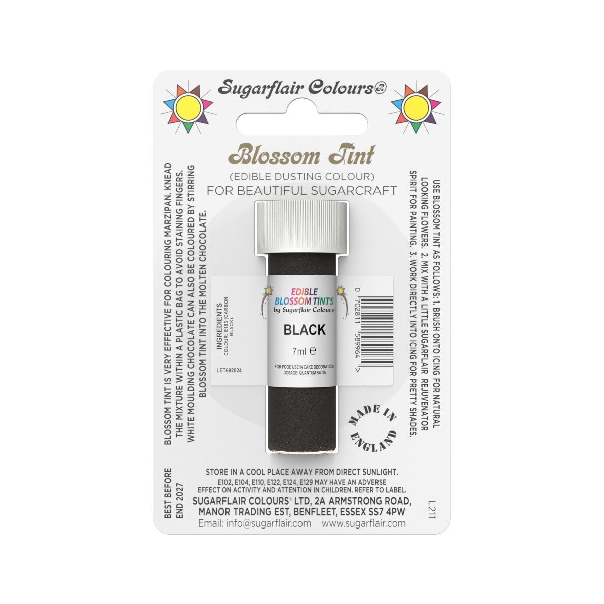 Sugarflair Colorant en Poudre NOIR, 7ml