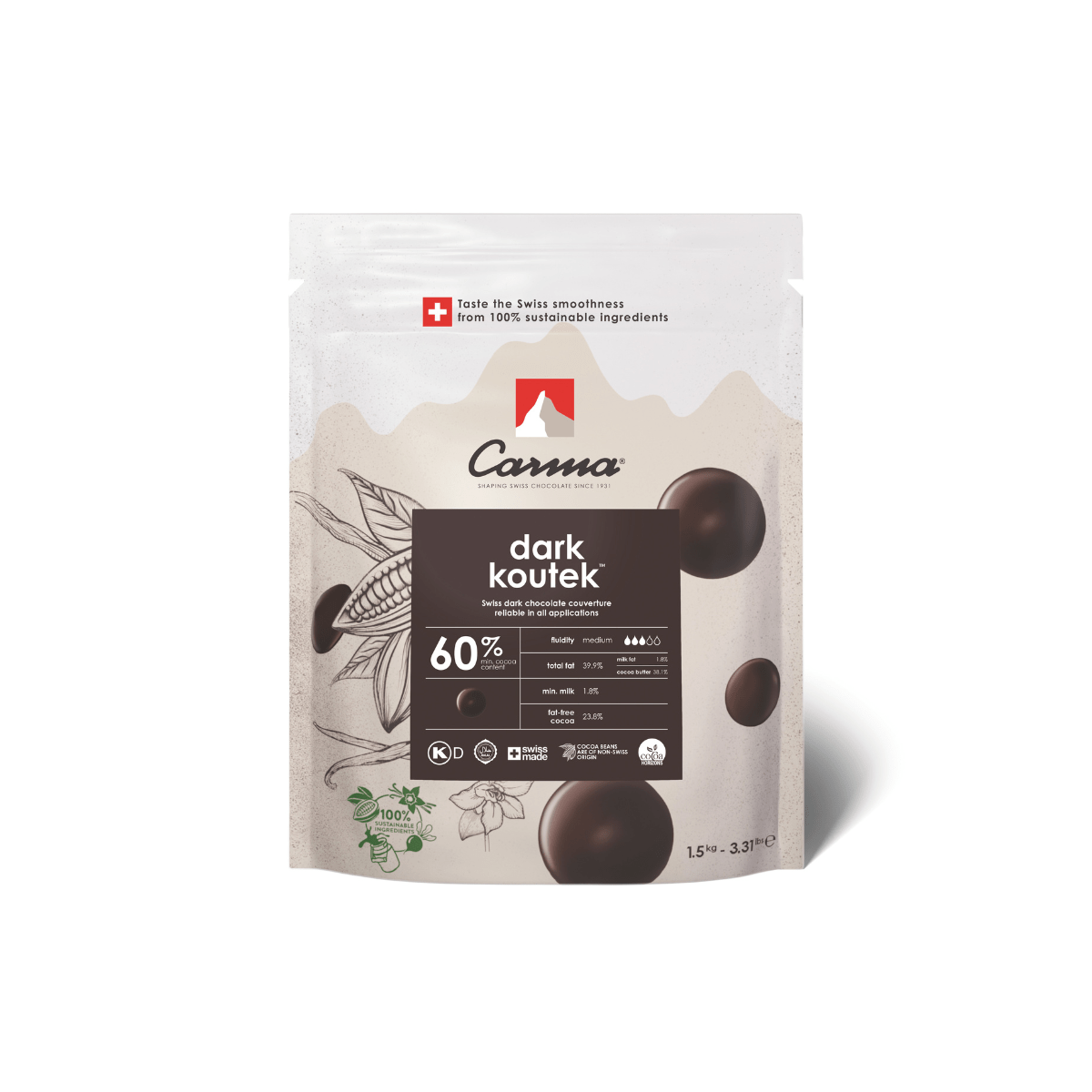 Carma Gouttes de Chocolat 1,5 kg - Dark Koutek 60%