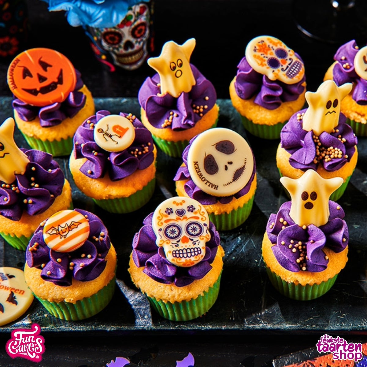 Mini Halloween Cupcakes met Chocolade Decoraties